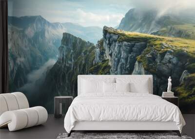 a rocky cliff with grass on top Wall mural