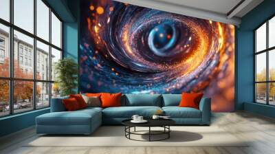 A swirling 3D holographic helix with fluid textures and bright light accents Wall mural