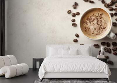 A white coffee cup with a brown foam on top Wall mural