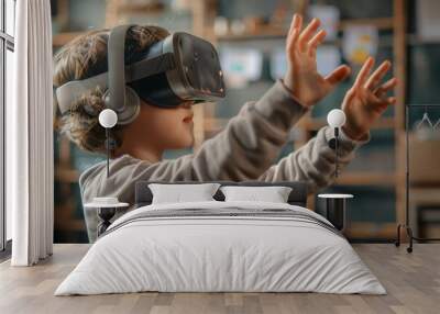 A young boy is playing a video game with a virtual reality headset on Wall mural