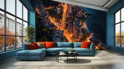 aerial view of a city at night Wall mural