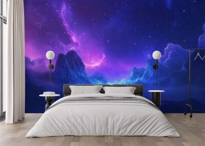 Aurora light show over a blue purple sky background Wall mural