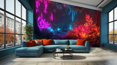 Bioluminescent forest with glowing plants and vibrant colors Wall mural