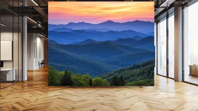 Blue Ridge Mountains from the Blue Ridge Parkway at sunset. Wall mural