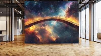 Bridge stretching across the stars, surrounded by galaxies Wall mural