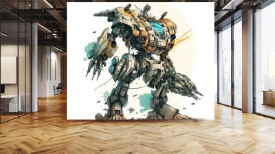 Colored drawing combat robot. Digital illustration Wall mural