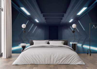 Empty dark room, modern futuristic sci fi background. 3d render. Wall mural