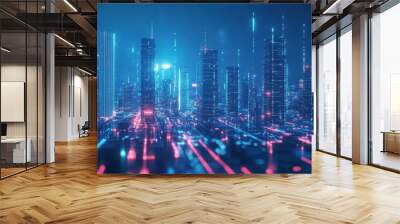 Futuristic city with high tech buildings Wall mural