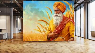 Happy Baisakhi holiday for Punjabi sikh festival flyer Wall mural