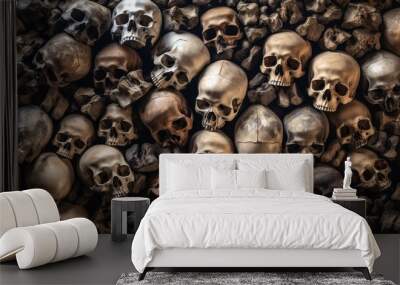 Human bones and skulls texture background, wall skeleton is the body part. halloween day of dead. Memento more Wall mural