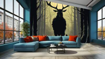 Image of a huge wendigo as tall as trees, deer skull Wall mural