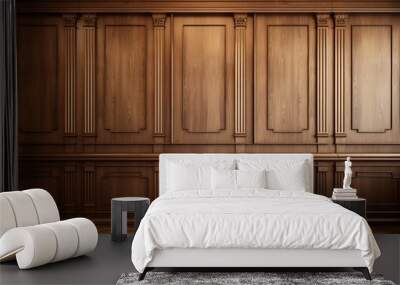 Luxury wood paneling background or texture. highly crafted classic / traditional wood paneling, with a frame pattern, often seen in courtrooms, premium hotels, and law Wall mural