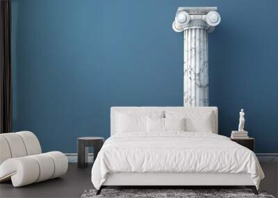 Pillar column ancient greek white color stone marble, ionic style pedestal, against blue background, copy space. Law, architecture theme template. 3d illustration Wall mural