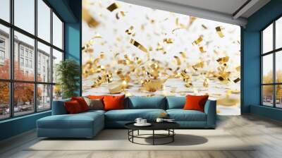 The image is of gold confetti falling from the sky Wall mural