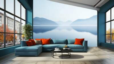 Tranquil lake scene with a minimalist approach and soft reflections Wall mural