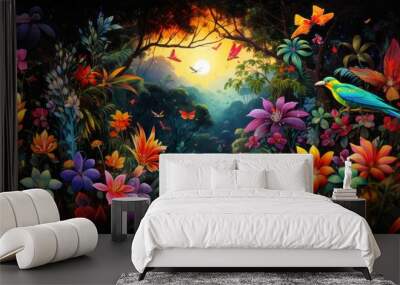 Vibrant Jungle Odyssey: Colorful Nature's Tapestry - Generative AI Wall mural