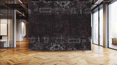 Technical Drawing on a black background.Mechanical Engineering drawing Wall mural