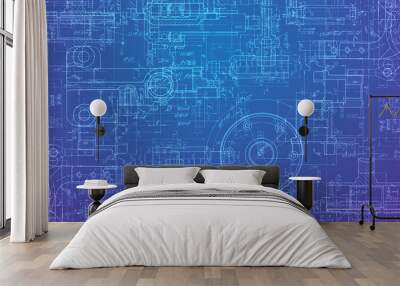 technical drawing on a gradient background.mechanical engineering drawing Wall mural