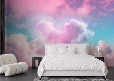 beautiful colorful valentine day heart in the clouds as abstract pink background Wall mural