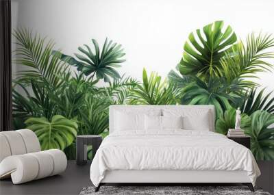 botanical illustration, vibrant tropical plants on white backdrop, ideal for botanical artwork and nature-inspired designs Wall mural