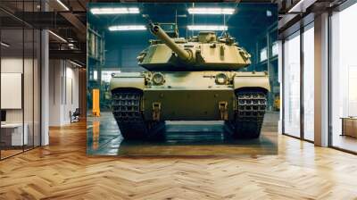 Close-up of military equipment of an armored combat tank in a warehouse Wall mural