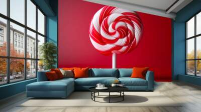 Colorful lollipop on a red background with bokeh Wall mural