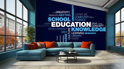 education knowledge school university studying people success academic book college student animated word cloud background in uhd 4k 3840 2160. Wall mural