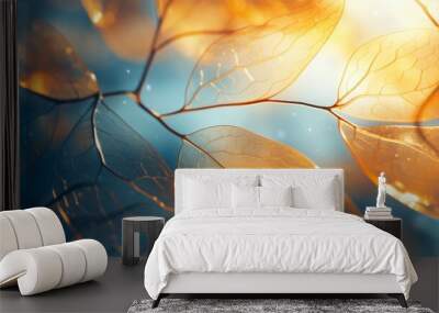 Enhanced leaf texture with veins and cells in double exposure light for a unique background Wall mural