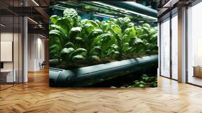 Green eco-friendly hydroponic farm for growing greens and plants in artificial conditions Wall mural