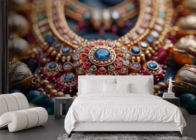 indian jewelry design, traditional indian jewelry featuring dazzling gemstones and precious metals, symbolizing beauty and elegance in indian culture with intricate designs Wall mural