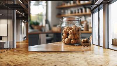 kitchen counter with cookie jar filled with homemade treats, home baking concept with space for text, sweet and cozy ambiance Wall mural