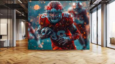 Portrait of a young american football player in helmet. Shallow depth of field Wall mural