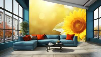 Summer sunflower banner horizontal agriculture ad with blooming flower on sunny nature background Wall mural