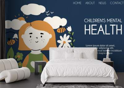 The concept of the beneficial effects of the environment on the mental health of the child. Landing page template design. Vector illustration Wall mural