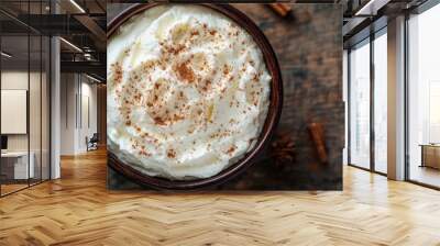 whipped ricotta on wooden table sprinkled with cinnamon a delicious breakfast concept displayed beautifully Wall mural