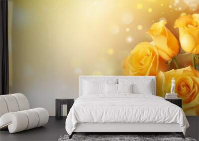 Yellow roses double exposure light frame greeting card template with copy space Wall mural