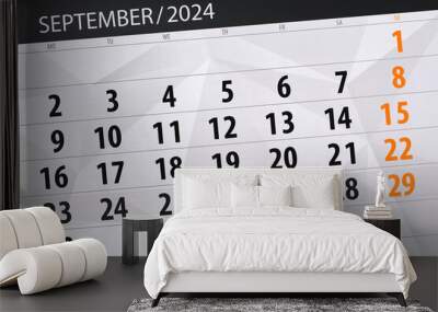 Calendar 2024, deadline, day, month, page, organizer, date, September, friday, number 27 Wall mural