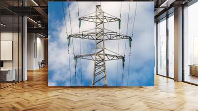 a high voltage power pylons against blue sky Wall mural