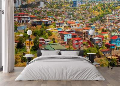 colorful houses in the city of Valparaiso. Wall mural