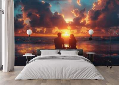 couple by the sea Wall mural