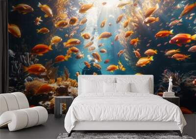 diver among fish Wall mural