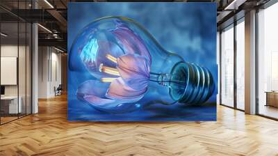 Floral Light Bulb Art, Surreal Flower Illustration Wall mural