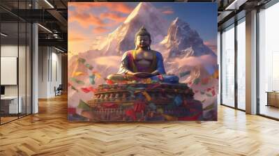 golden buddha in the mountains of tibet Wall mural