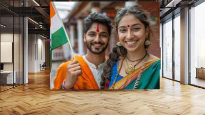 Hindus with India flag Wall mural