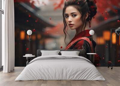 Japanese woman in traditional dress Wall mural