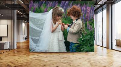 two funny little bride and groom Wall mural