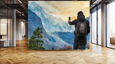 man travels in the mountains Wall mural