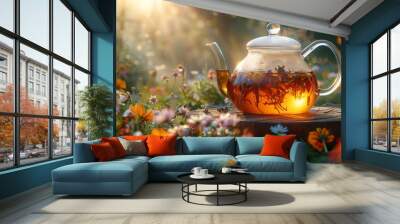 teapot with flower tea Wall mural