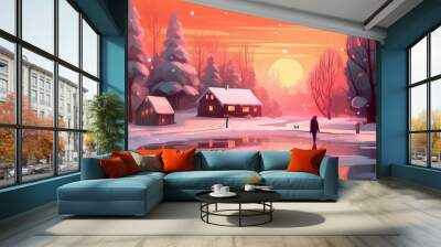 winter house in the forest for christmas Wall mural