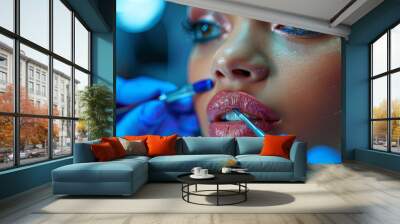 woman paints her lips Wall mural